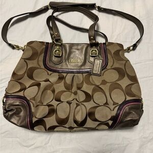 Coach Brown and Tan Signature Tote Bag